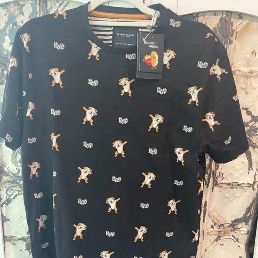 Men's "Dad" Denim & Flower Black T-Shirt Size M